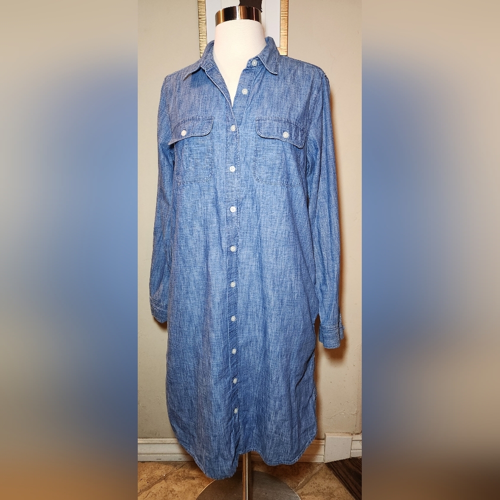 Lands'‎ End Light Blue Denim Shirt Dress Size 8